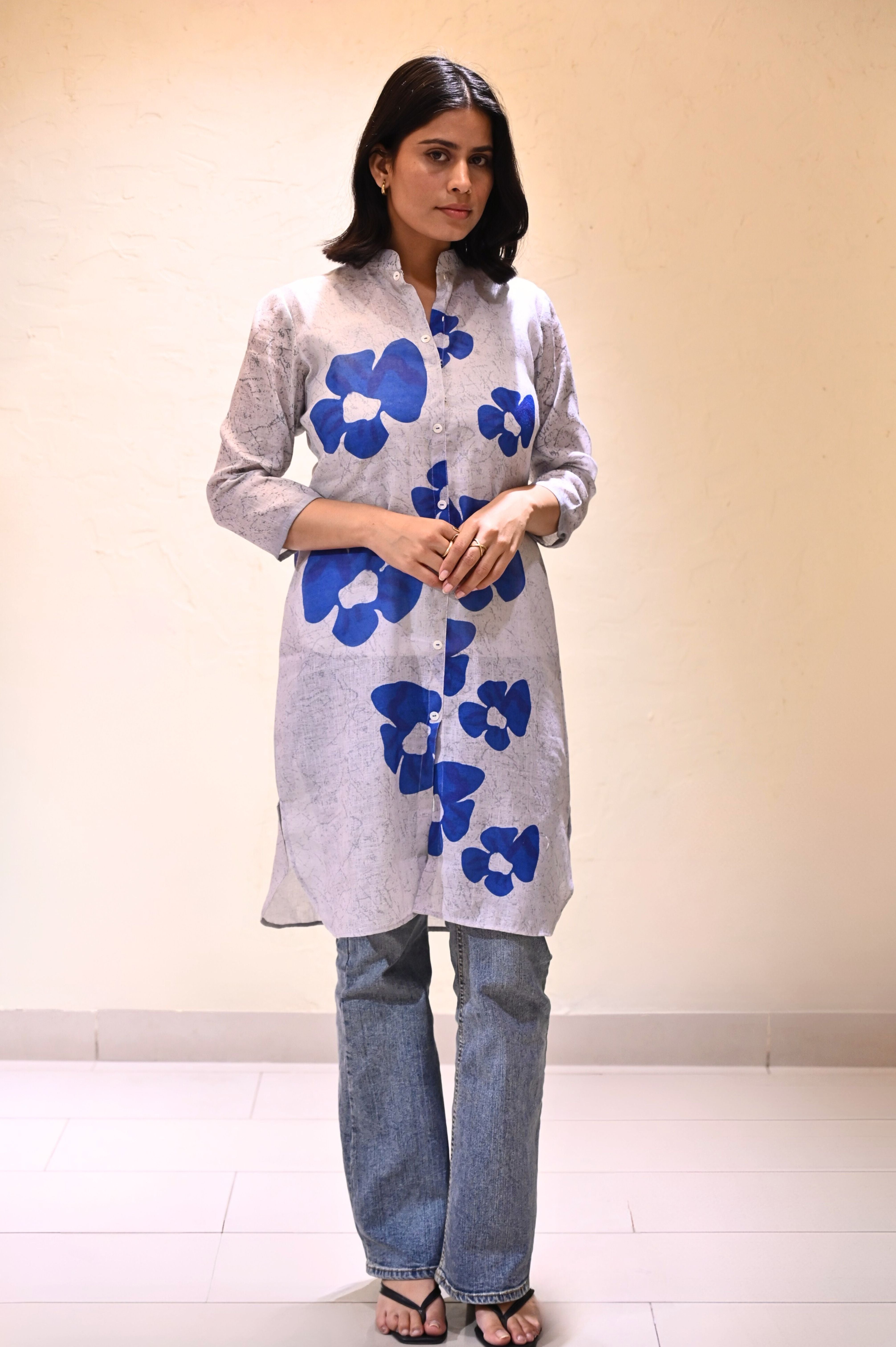 Flower Blooming Kurta Linen