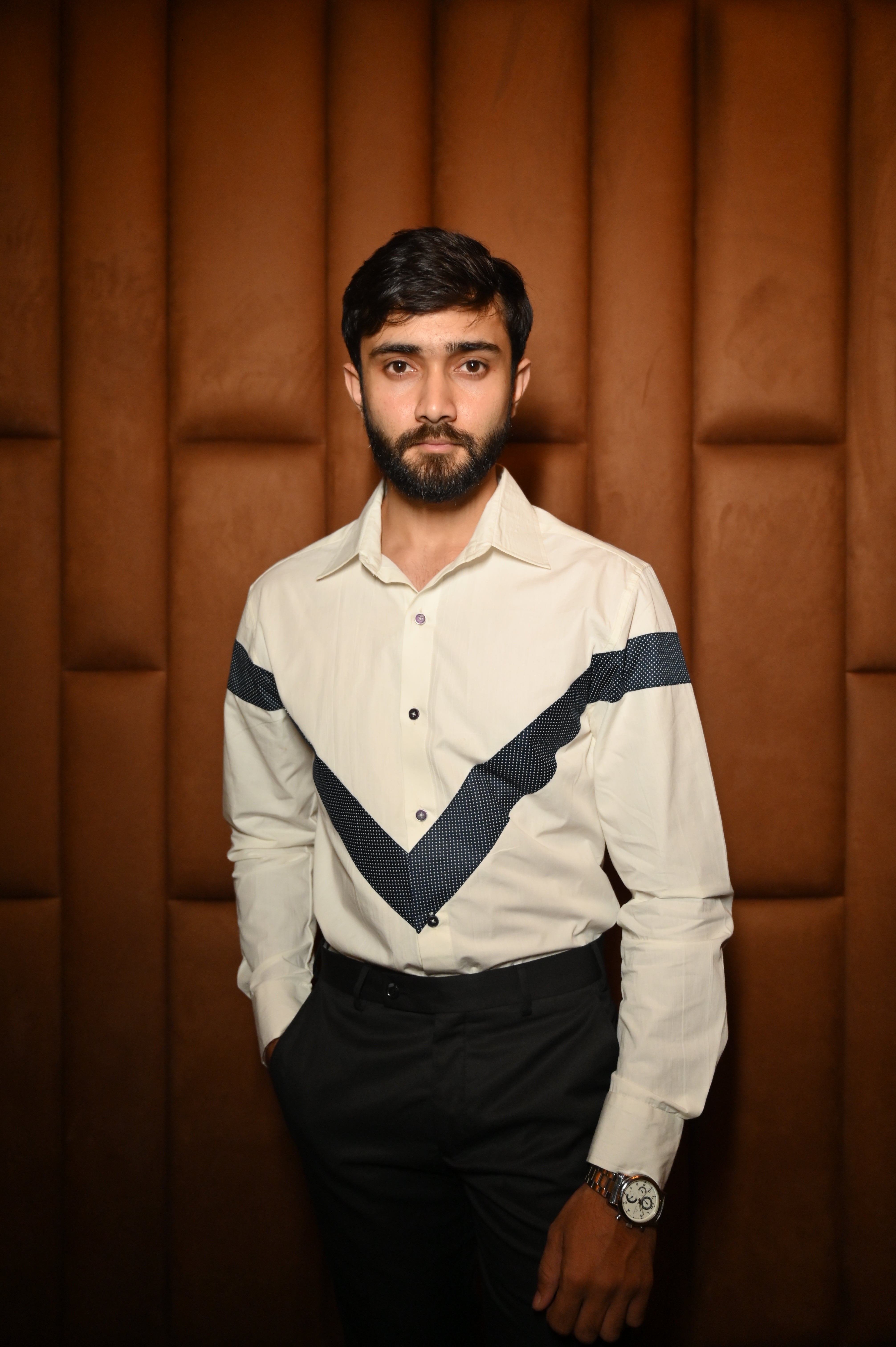 White Statement Shirt With Blue Trim