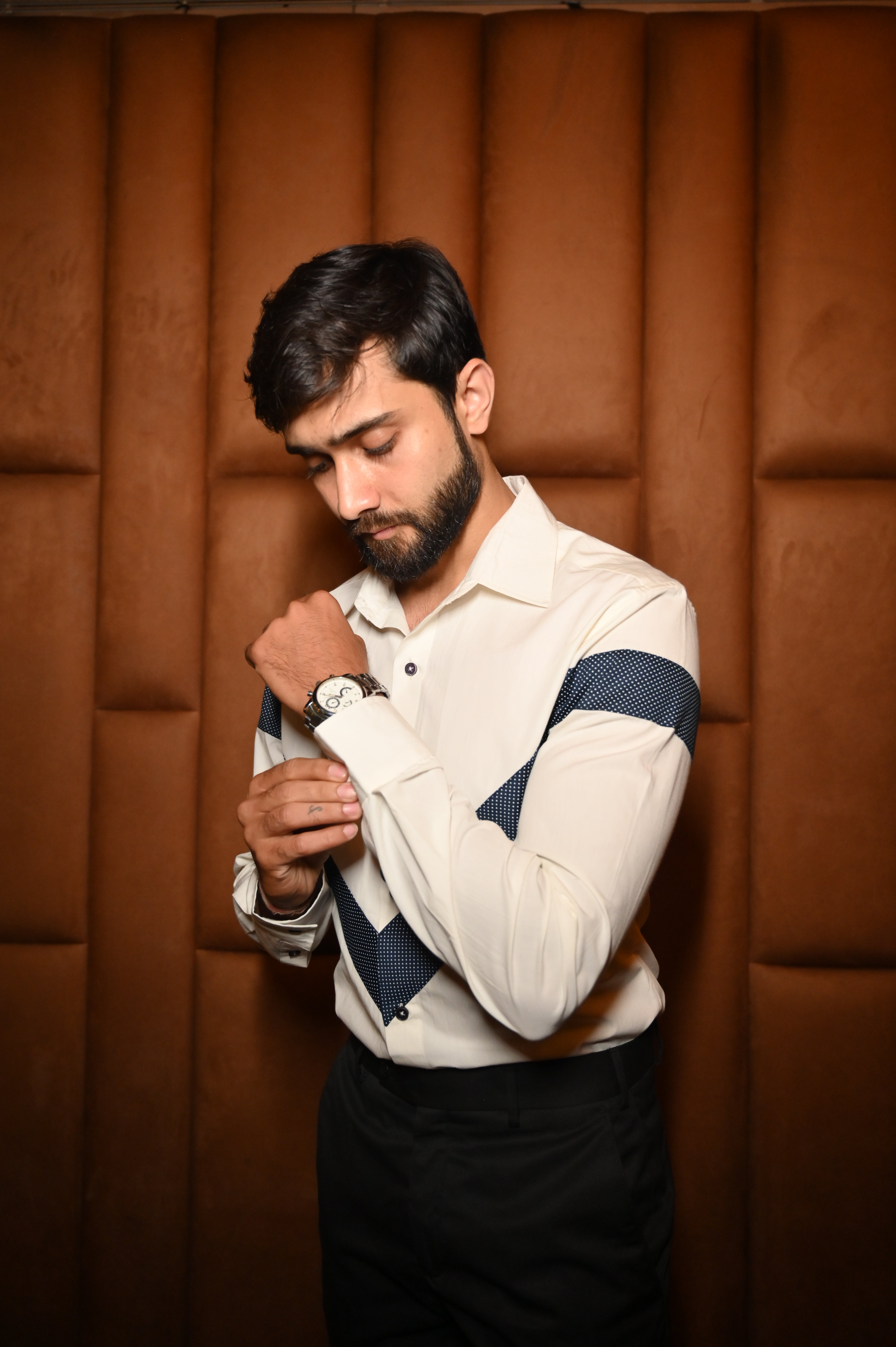 White Statement Shirt With Blue Trim