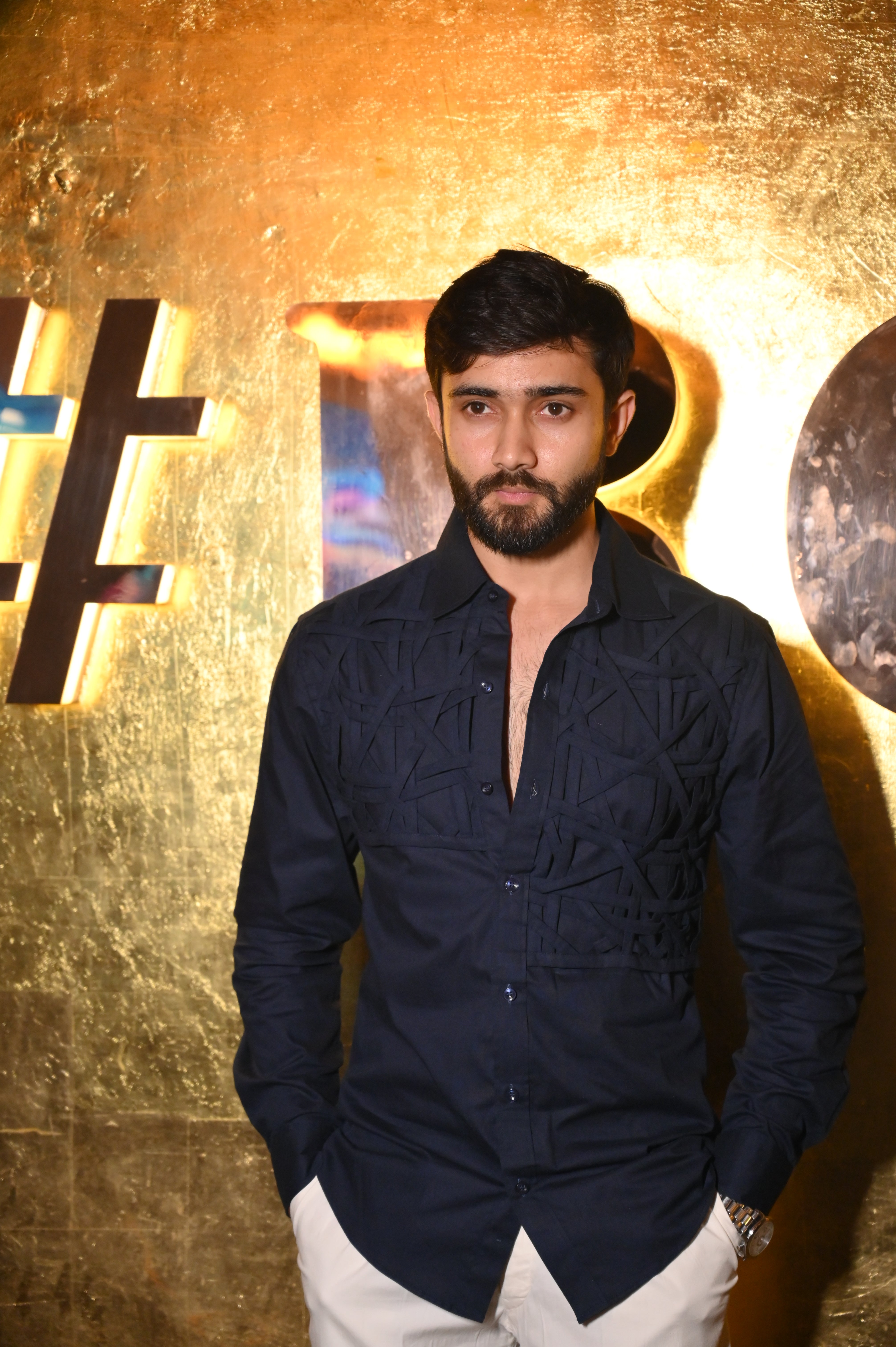 Navy Blue Mat Pattern Statement Shirt