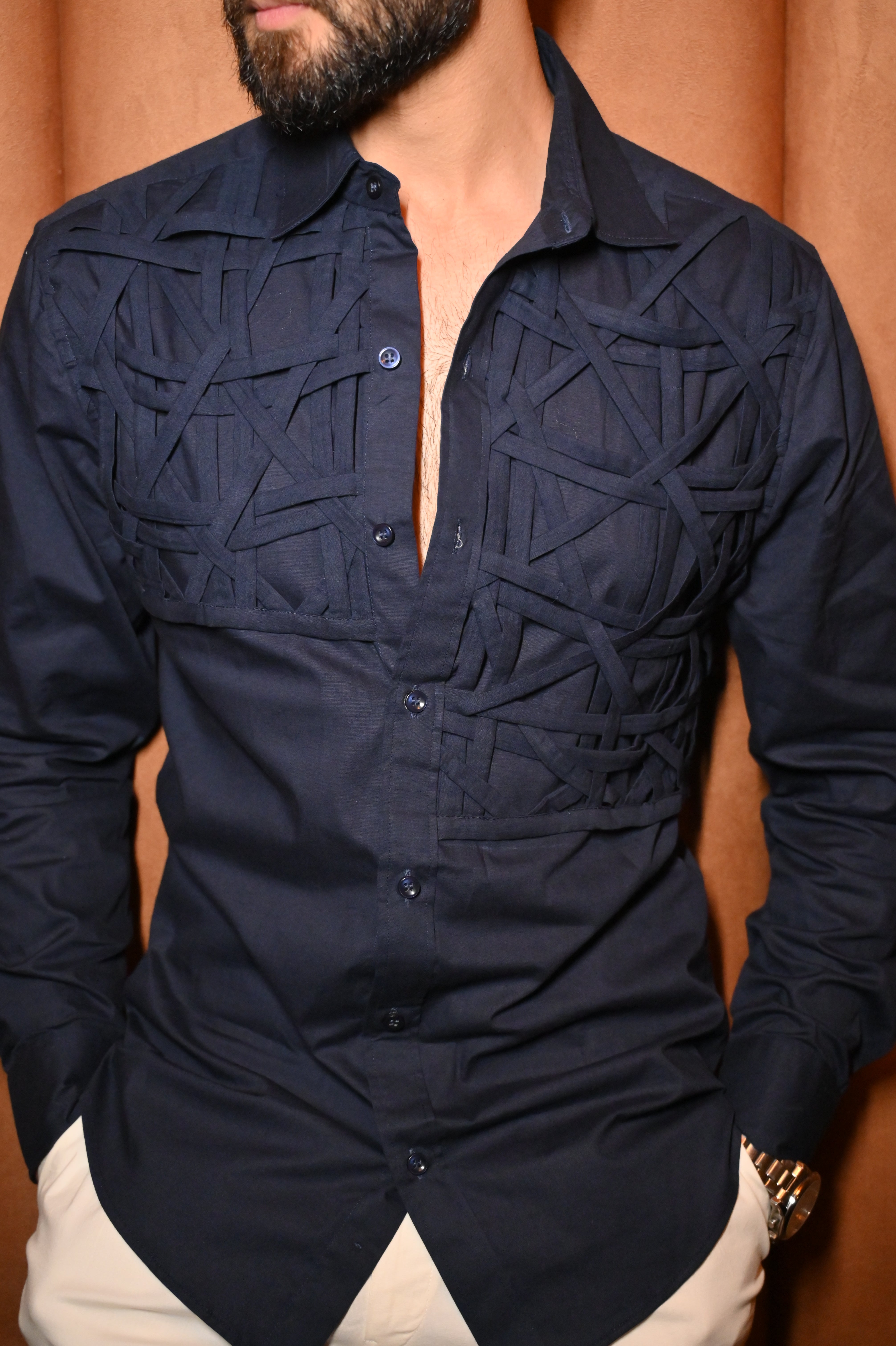 Navy Blue Mat Pattern Statement Shirt