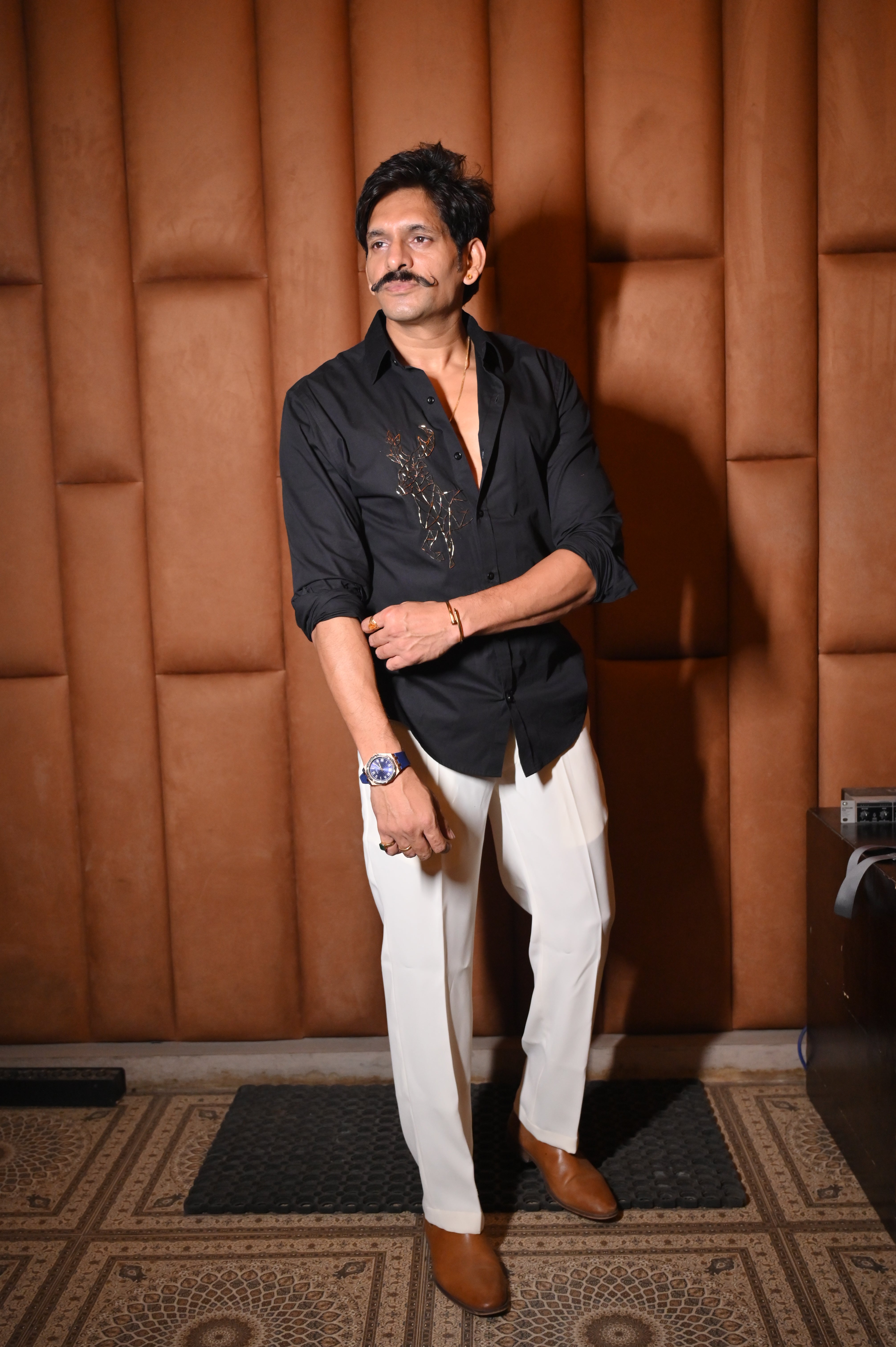 Black Embroidered Slim Fit Shirt