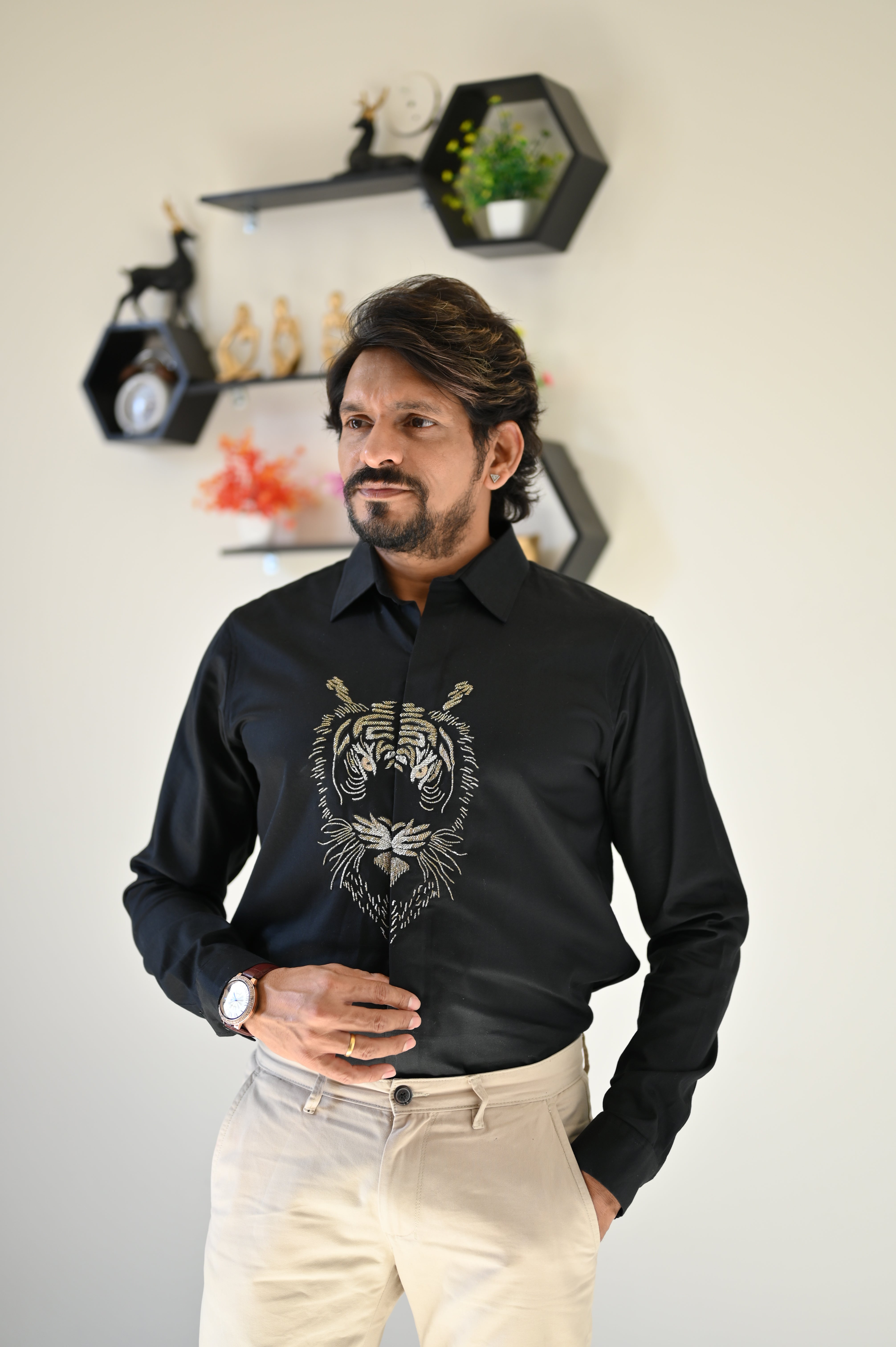 Tiger Black Party Statement Shirt