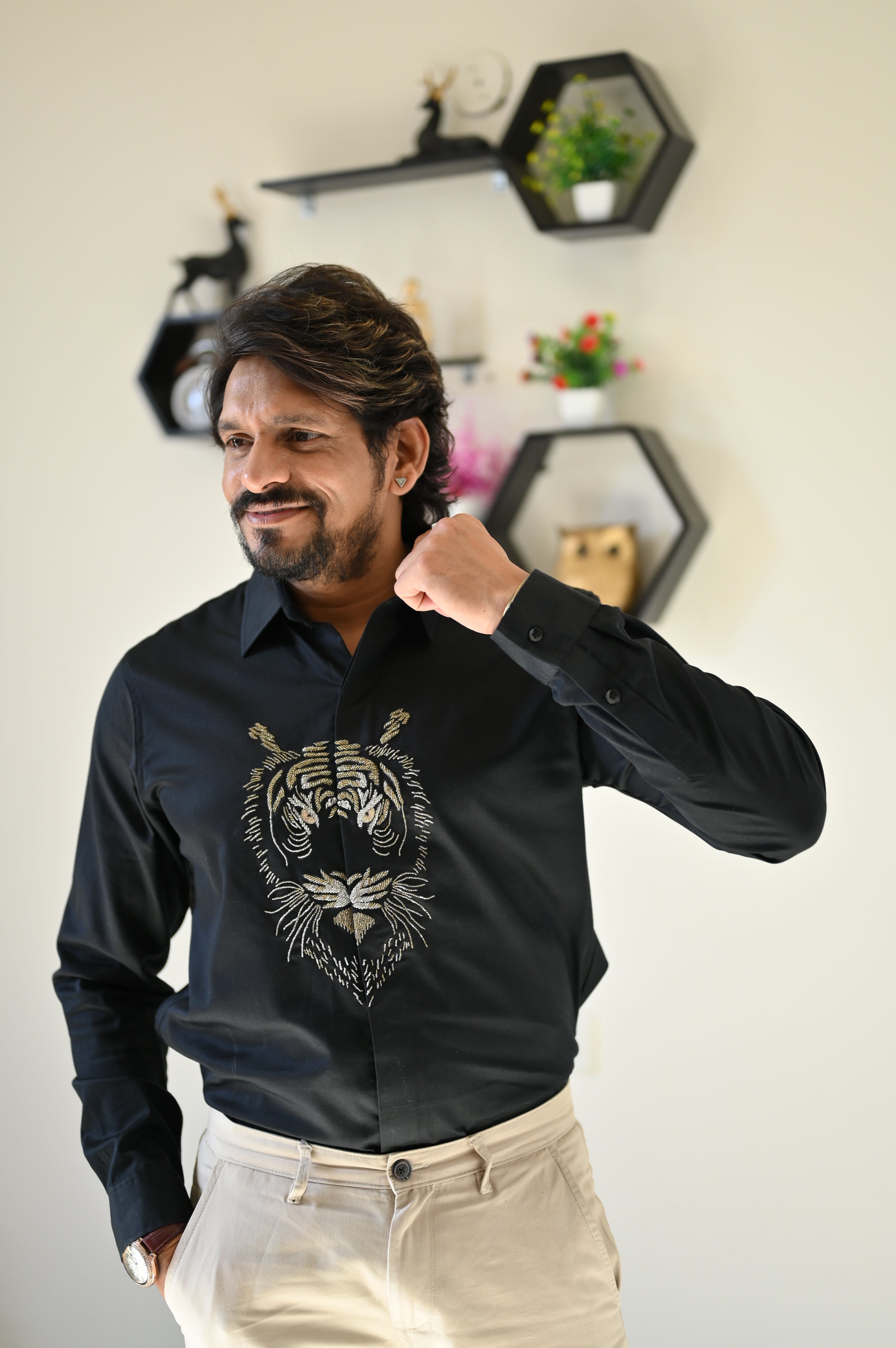 Tiger Black Party Statement Shirt