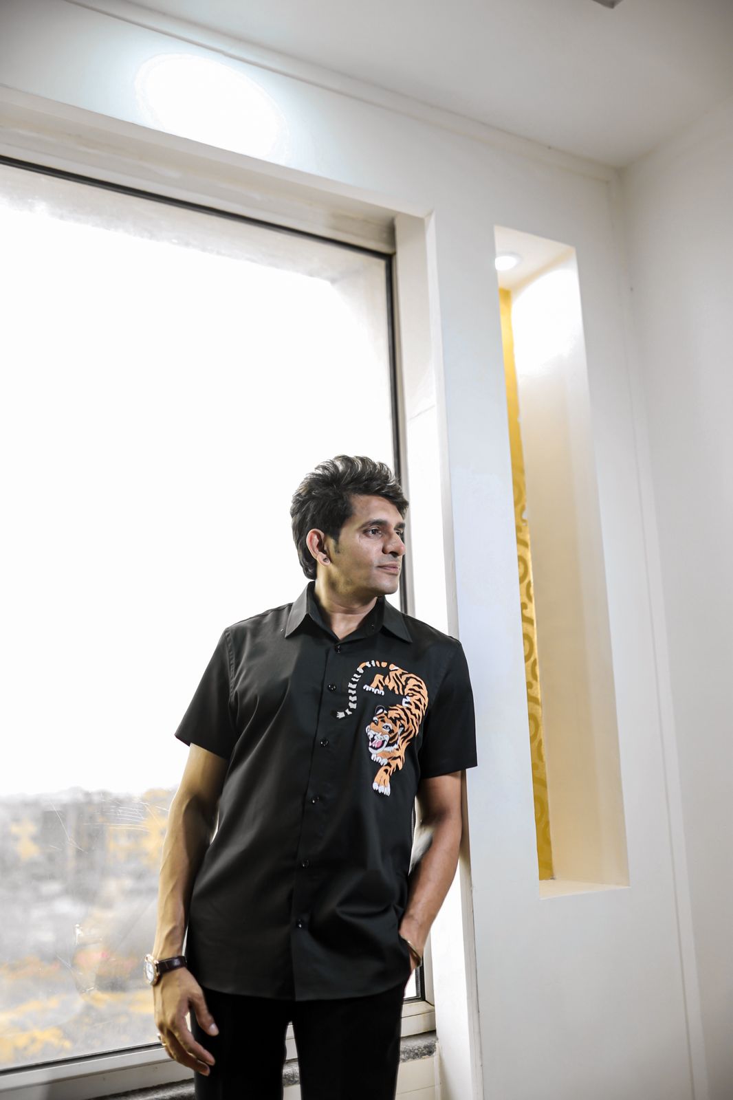 Black Tiger Half Statement Shirt