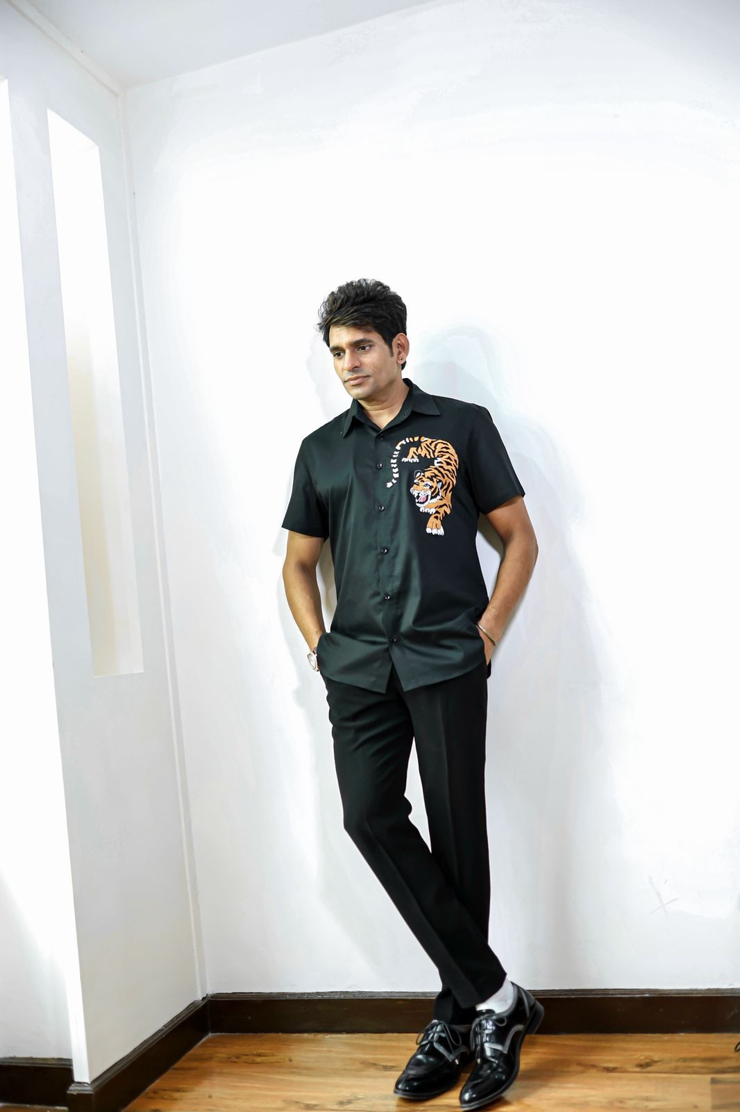 Black Tiger Half Statement Shirt