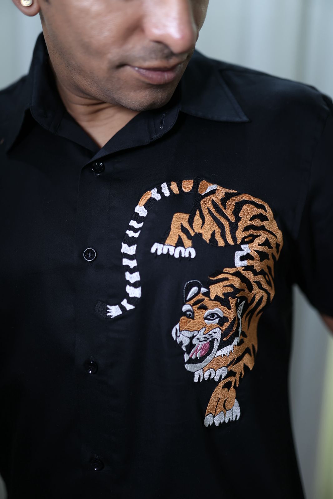Black Tiger Half Statement Shirt