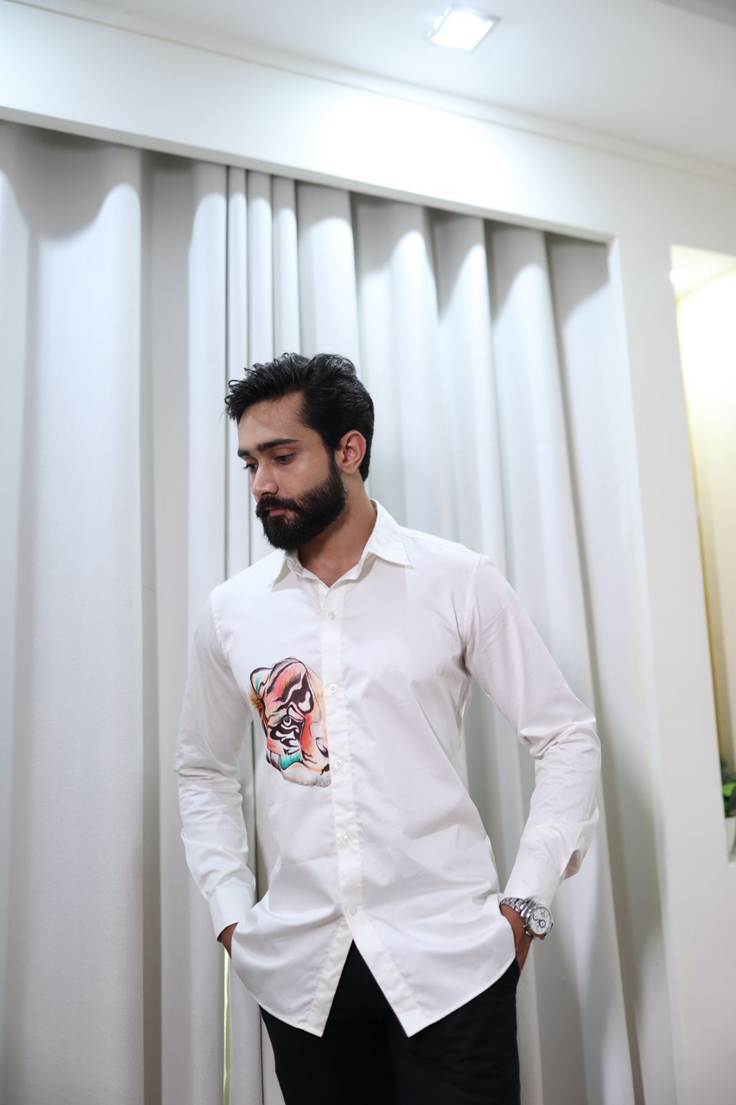 White Tiger Hand Paint Statement Shirt