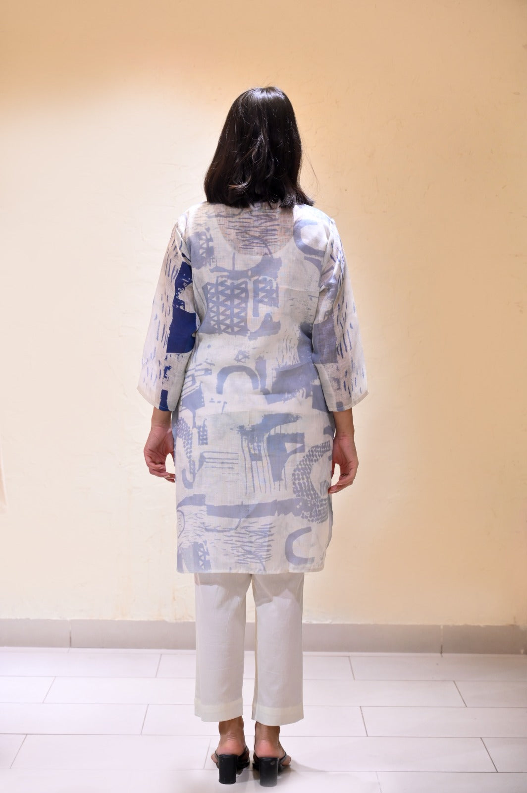 Abstract Blue Linen Kurta