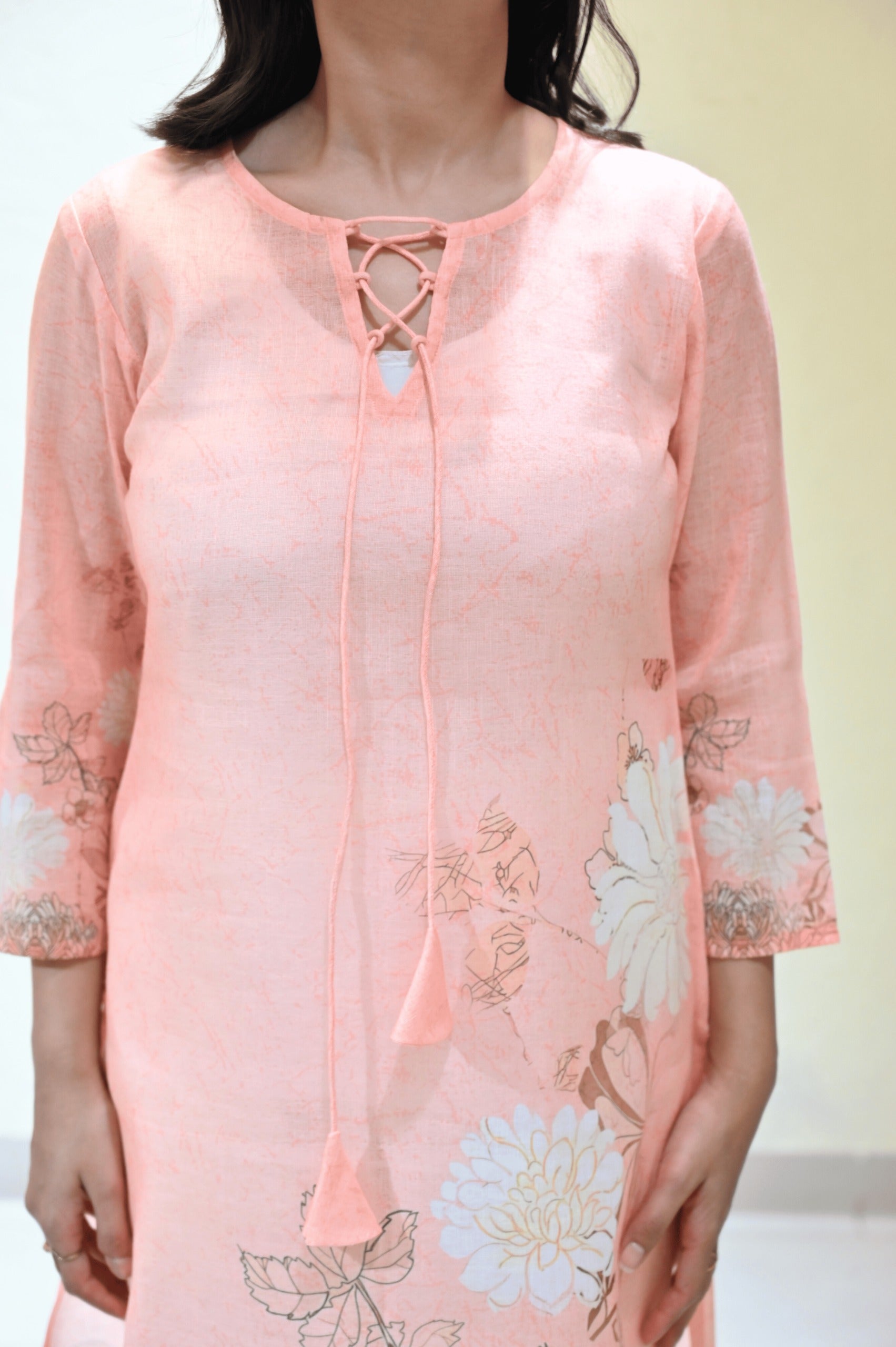 Peach Floral Straight Kurta