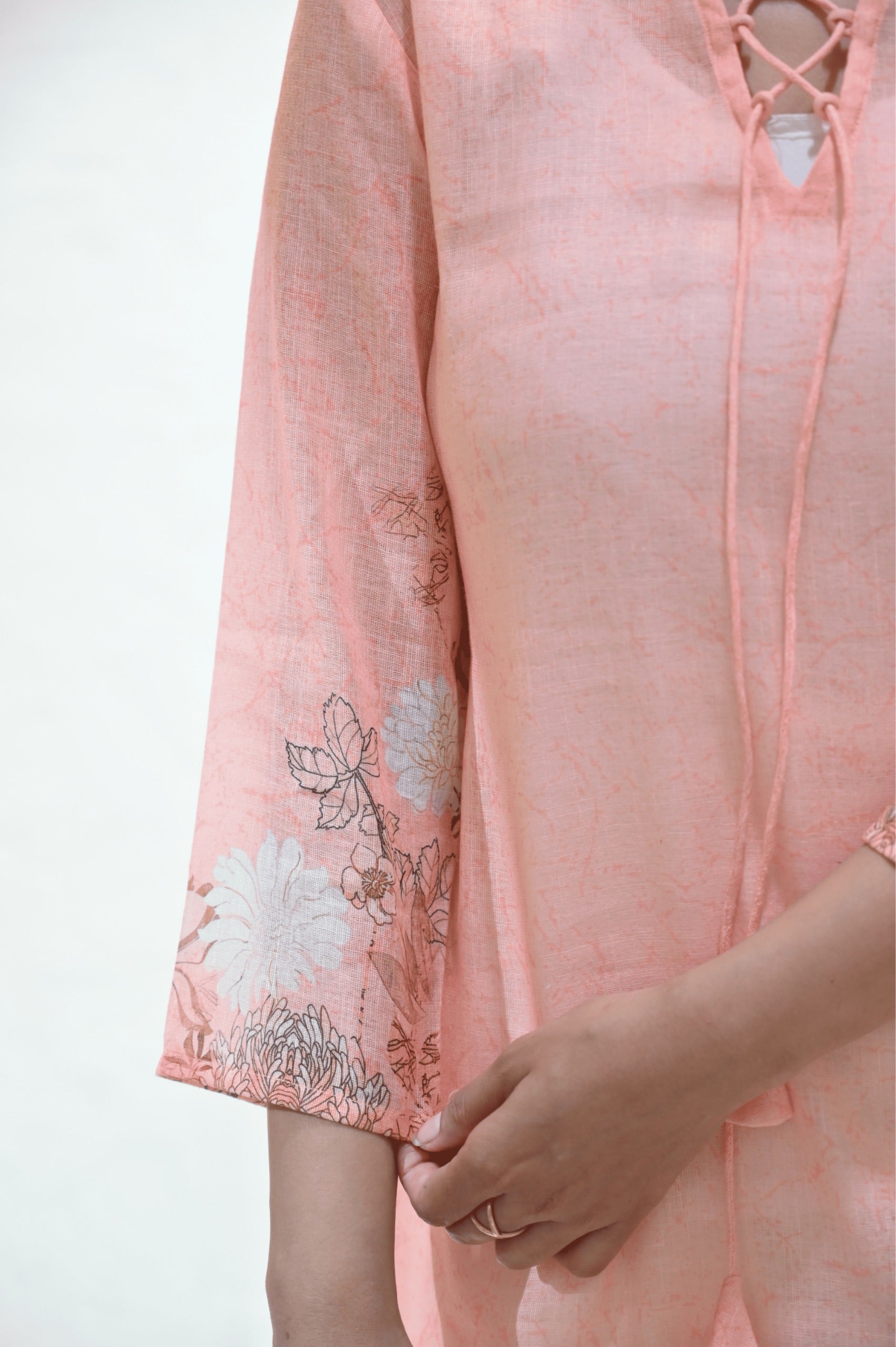 Peach Floral Straight Kurta